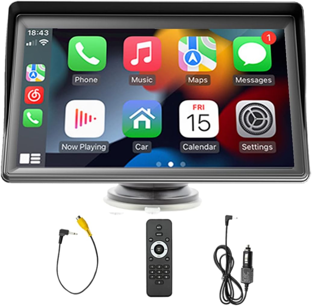 Wireless Carplay & Android Auto Portable Carplay Screen 7Inch Touch Screen Car Stereo Receiver Bluetooth Mirror Link FM/TF/USB Built-in Speaker Adjustable Stereo Audio