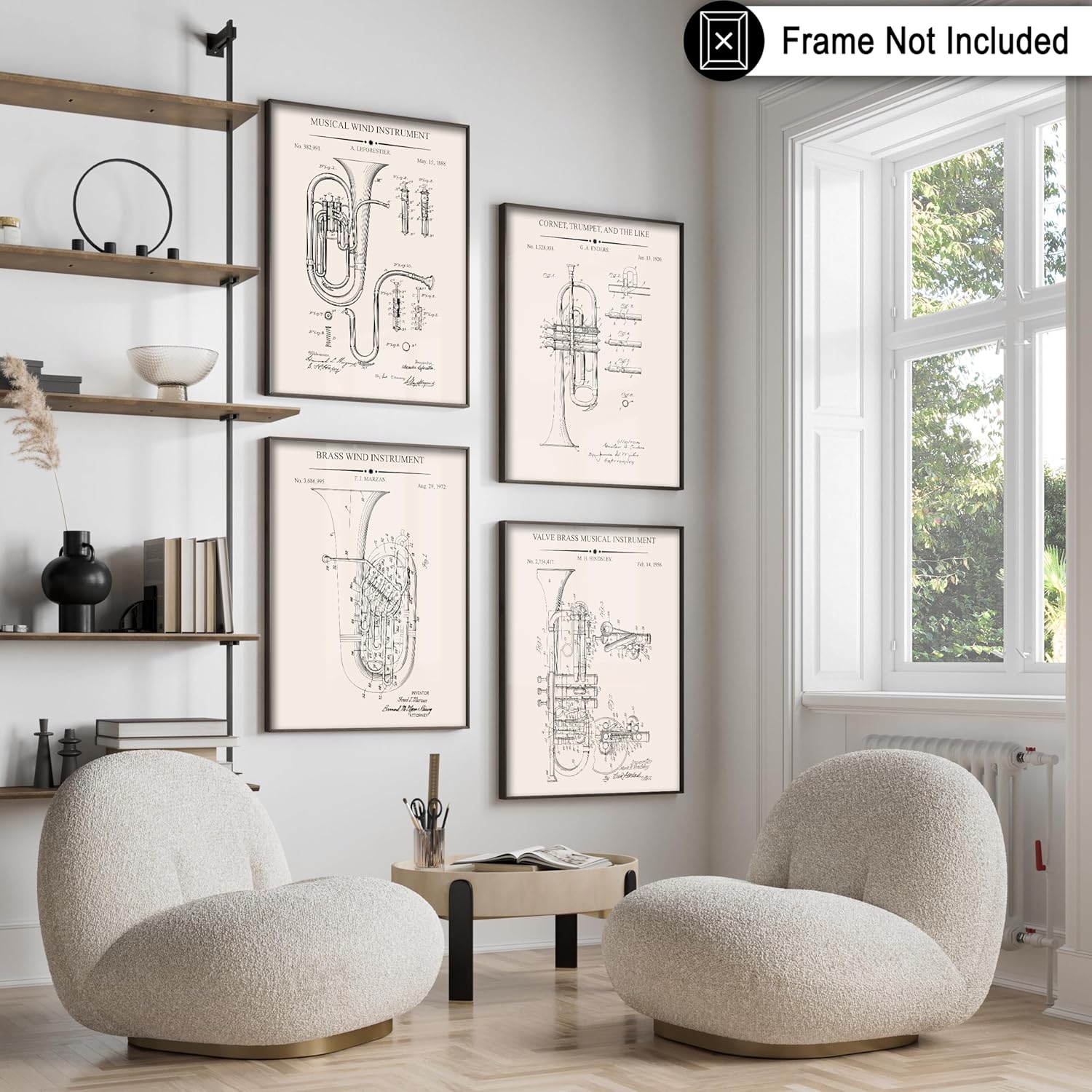 Poster Master 4-Piece Trumpet Blueprint Poster - Horn Patent Print - Tuba Art - Music Art - Technical Drawing Art - Cornet Art - Wind Instrument Art - Music Room Wall Decor, 24x32 Unframed Wall Art