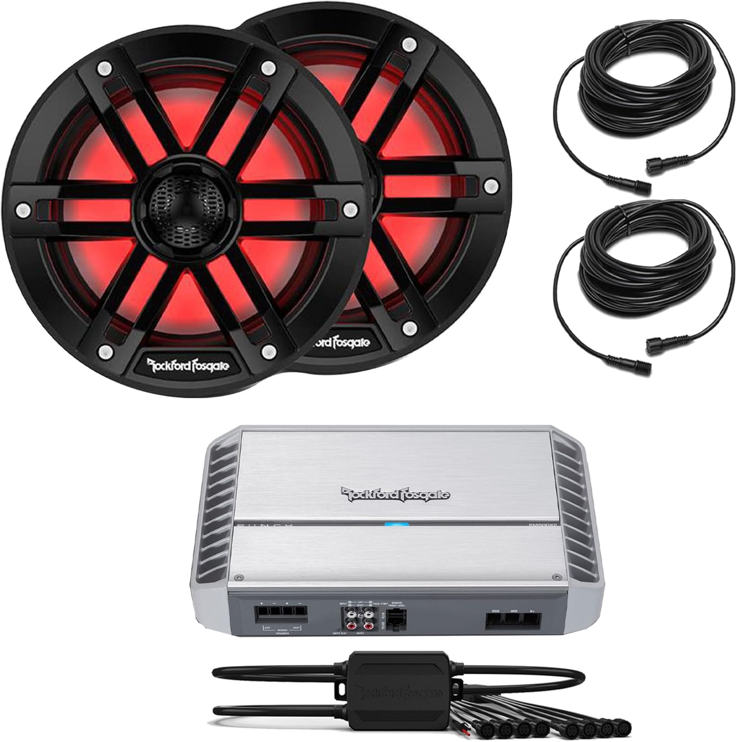 Rockford Fosgate PM500X2 2 Channel Marine Amplifier with 1 Pair M1-8B M1 Series 8