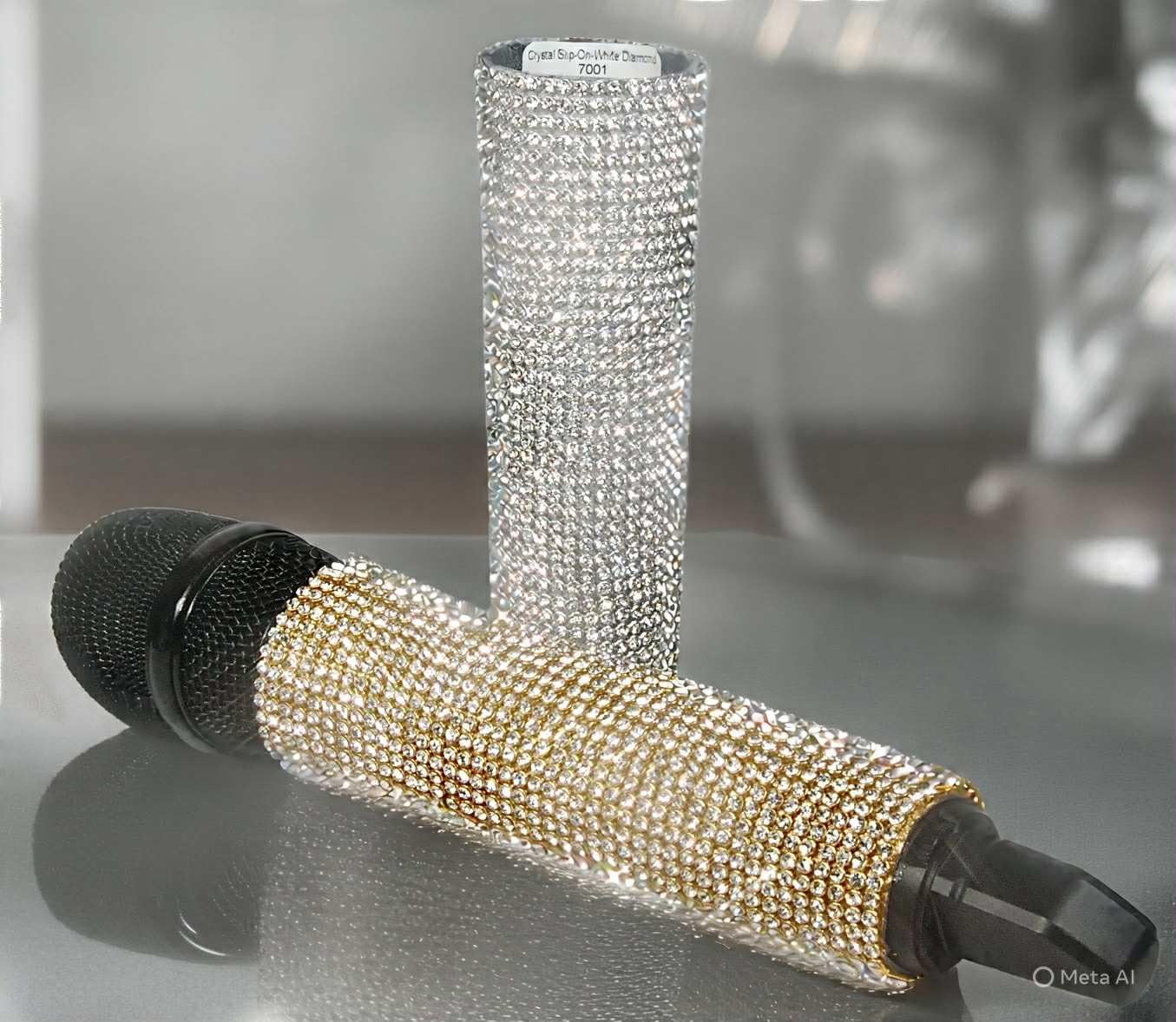 Slide & Twist on Microphone Sleeves-AAA White Diamond & Gold Crystals Compatible with Sennheiser Wireless Models G3,G4,XS &D1 only. Sold as a Set. Microphone NOT Included.