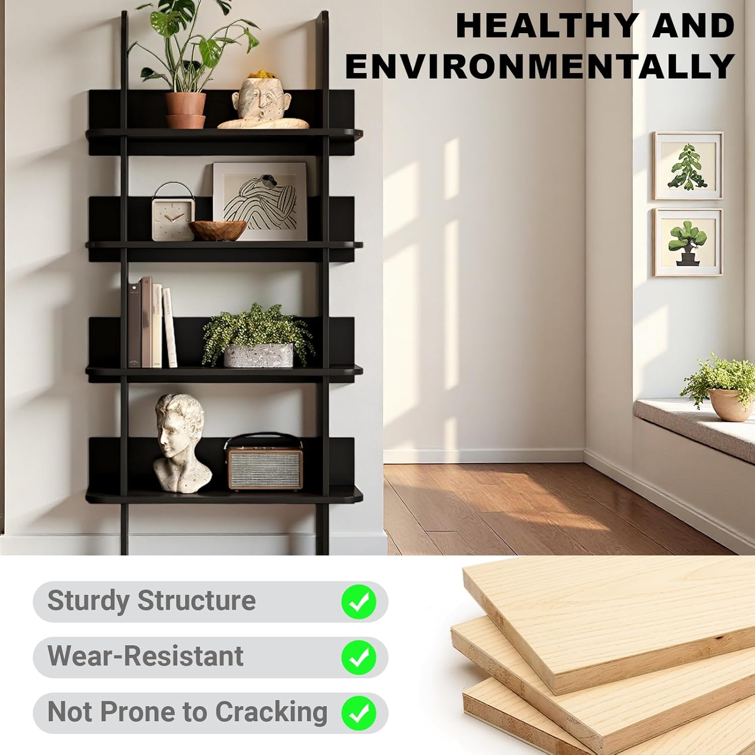 4-Shelf Modern Bookcase,Open Wall Mount Ladder Bookshelf,Modern Tall Narrow Storage Organizer,Large Storage Book Shelves & Display Book Shelf,for Bedroom Living Room Office