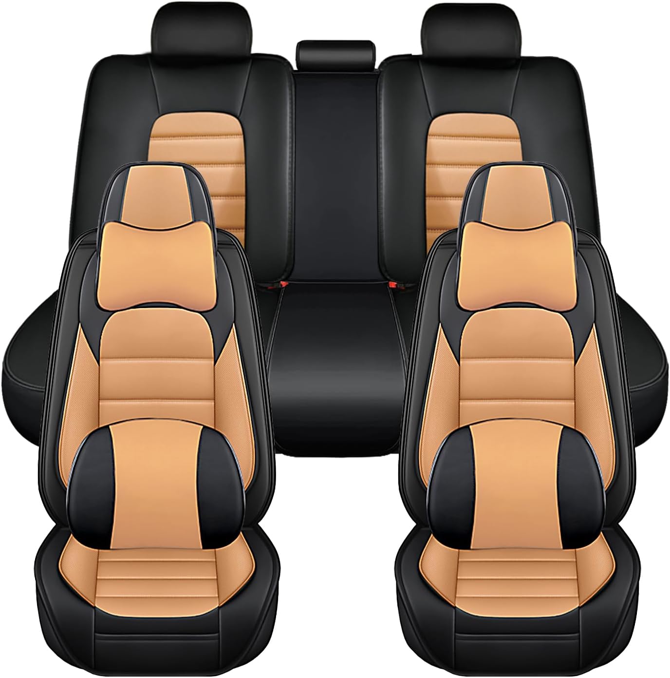 Universal Car Seat Covers for Jeep Wrangler 1987-2024 Comfortable and Anti-Slip Seat Covers,Waterproof Leather Seat Protectors Interior Accessories(5Pcs Deluxe-Black&Orange)