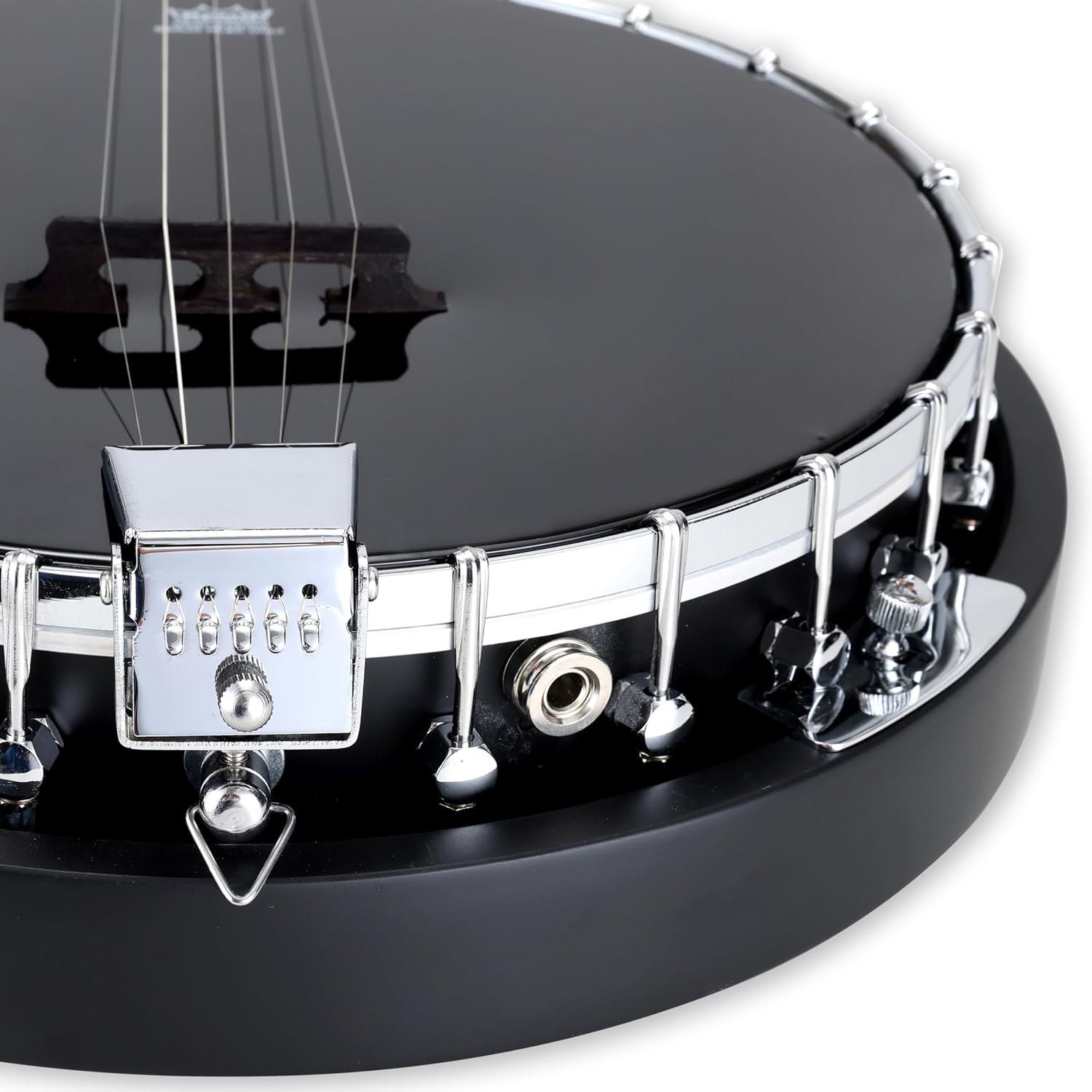 5 String Full Size Acoustic Electric Banjo Solid Back Remo Ebony Black Top Sapele Body Material Sapele Back Material Type Okoume Neck Material Type