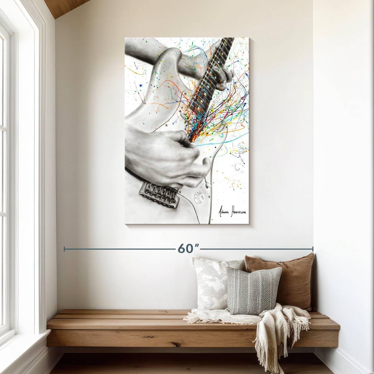 ElephantStock - The Guitar Solo Wall Art - Vertical Canvas Wall Art - Living Room Wall Decor - Painting Electric Guitar Canvas - Orange And White Decor by Ashvin Harrison - 30