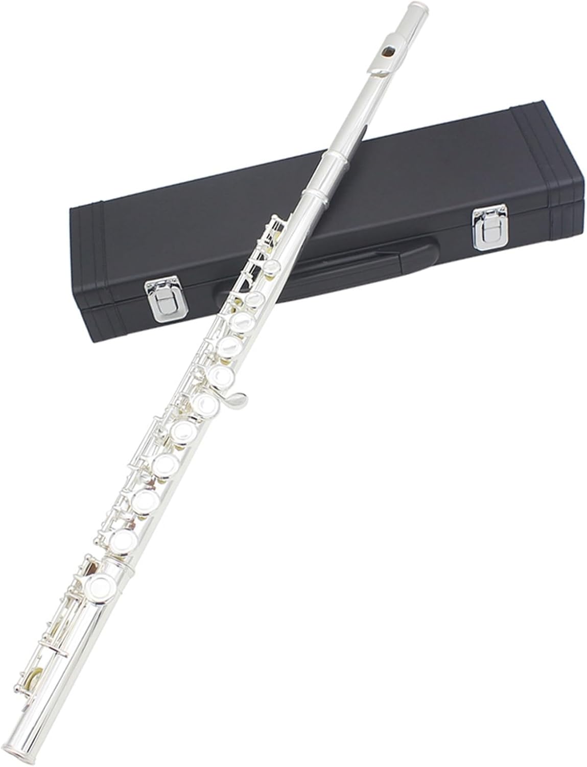 Flute Gold-Plated Silver Keys 16 Holes Flute Woodwind Instrument Closed Hole E Key Concert Flute with Box Flutes Musical Instruments (Color : Silver)