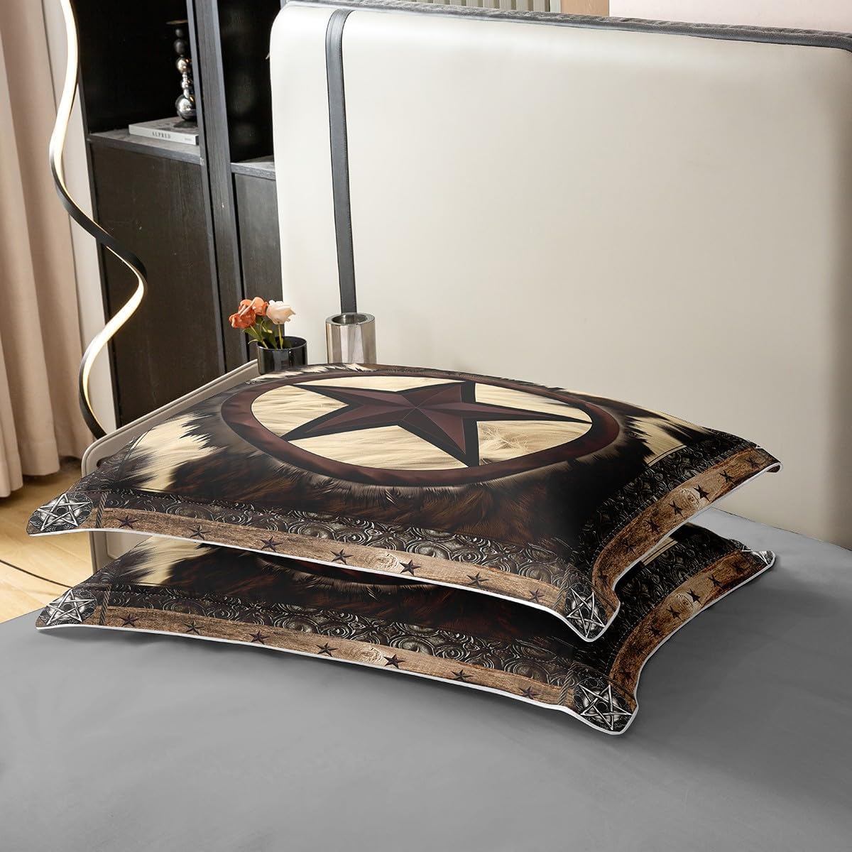 Erosebridal 100% Natural Cotton Rustic Cow Print Duvet Cover Full,Vintage Western Texas Star Bedding Set for Women Men,Cowhide Bull Cattle Fur Comforter Cover,Farm Animal Bed Sets with 2 Pillow Shams