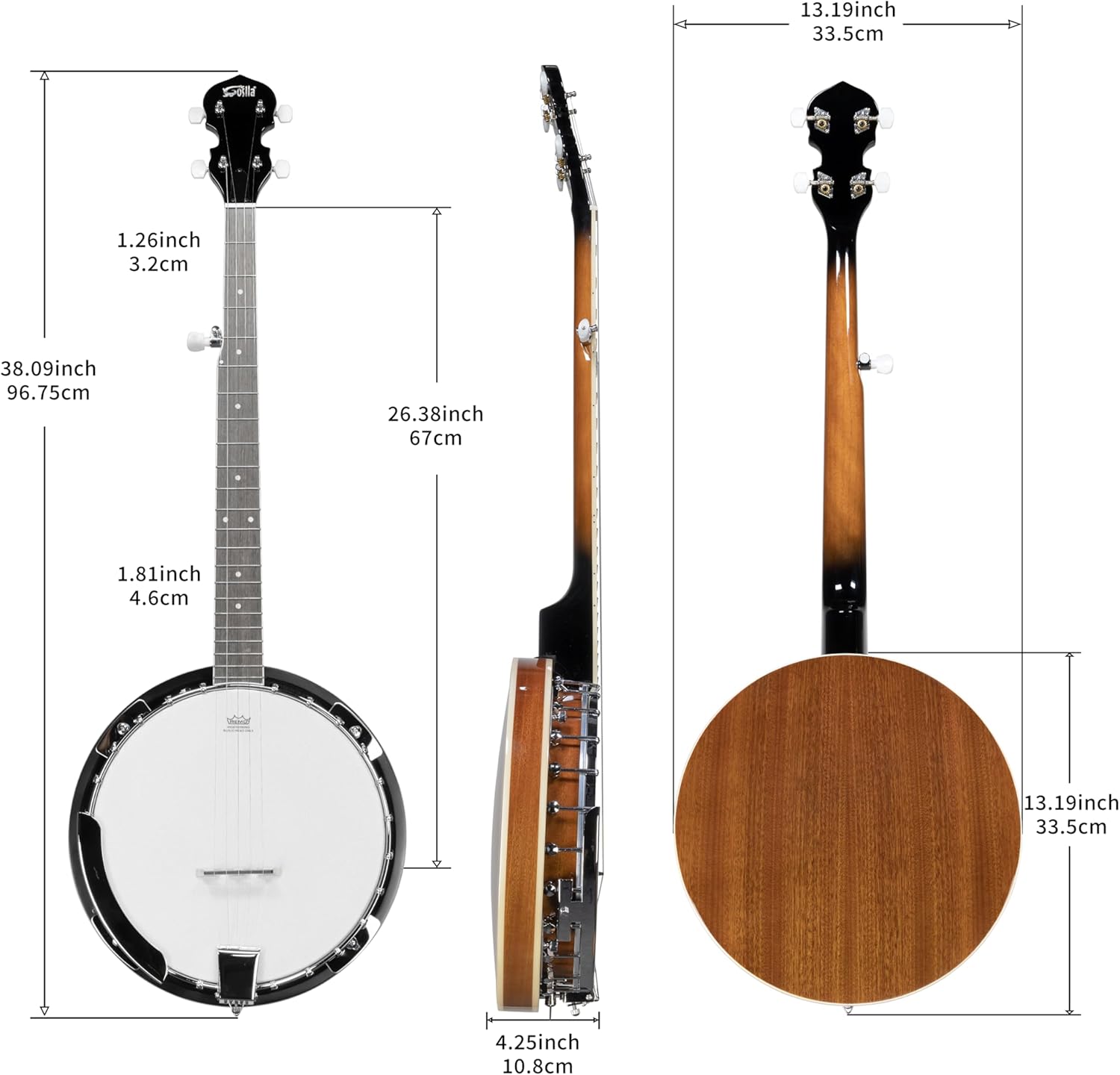 5 String Full Size Banjo Solid Back with beginner Kit Remo Head Coated Top Sapele Body Material Sapele Back Material Type Okoume Neck Material Type