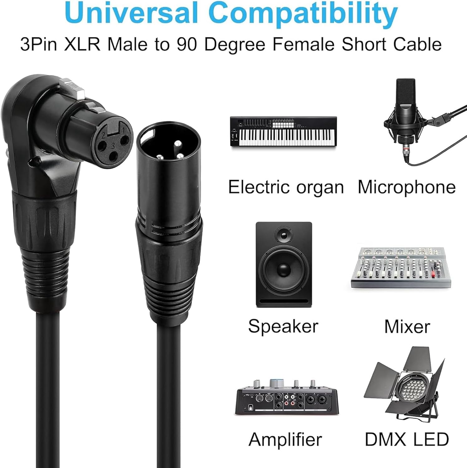 Microphone Extension Cable Adapter, 90° Female to Straight Male Cable with Self Locking Design, PVC 3 Pin Mic Connector for Speaker (1.8m/5.9ft) ()