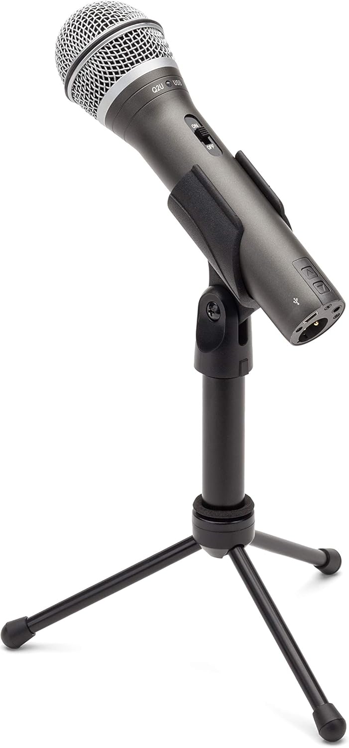 Samson Technologies Q2U USB/XLR Dynamic Microphone Recording and Podcasting Pack (Includes Mic Clip, Desktop Stand, Windscreen and Cables), silver (Renewed)