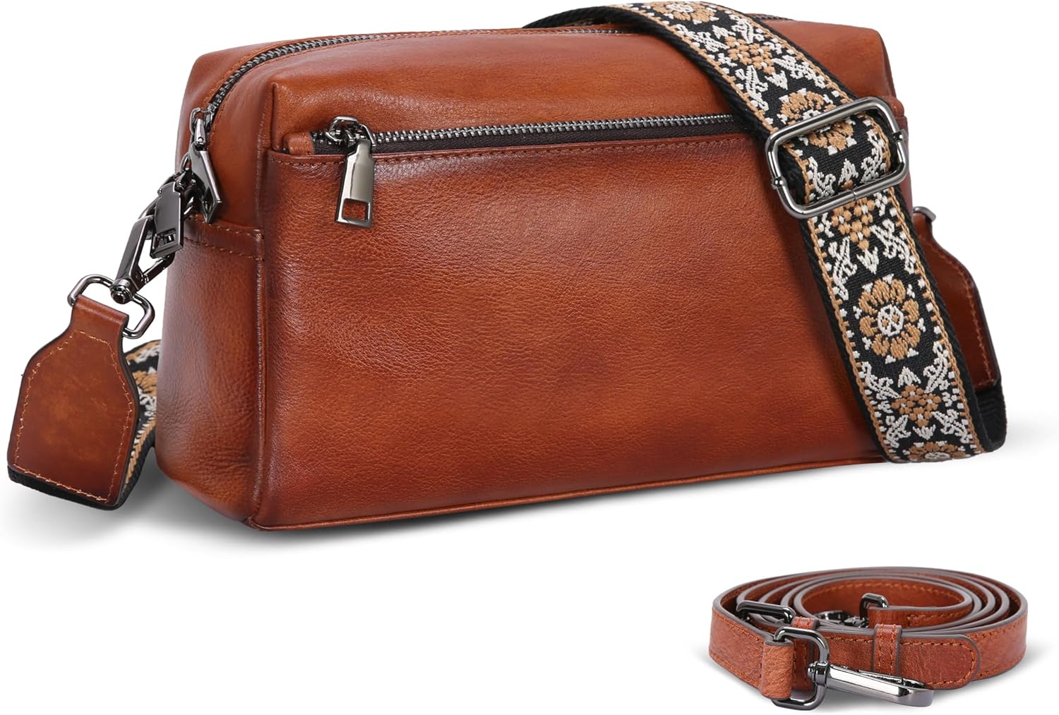 HESHE Leather Crossbody Purses for Women Vintage Shoulder Bag with Multi Compartments Small Hobo Purse for Everyday