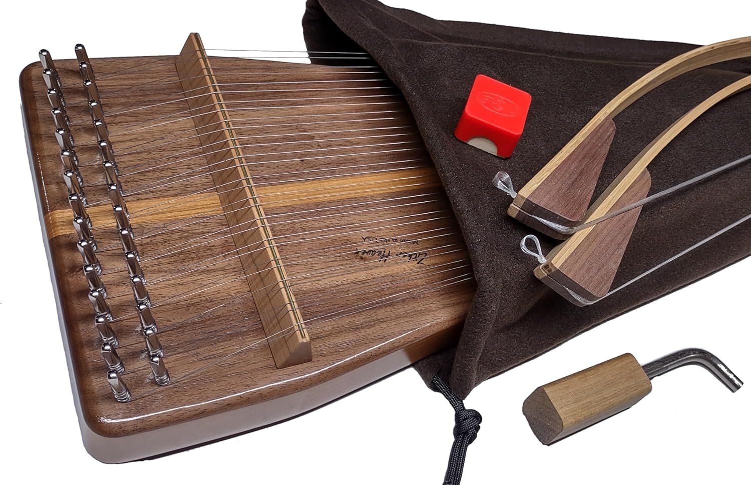 Bowed Psaltery Cherry with Black Walnut top and bottom, 30 strings with two bows
