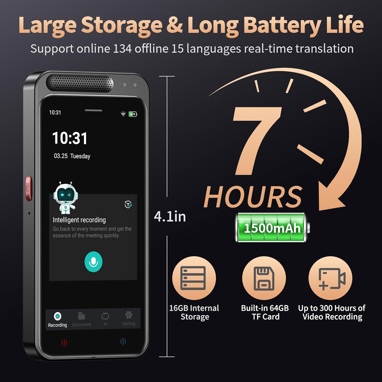 AI Voice Recorder, Digital Voice Recorder with Transcription & Summarize & Translation, 80GB Voice to Text Meeting Recorder and Transcriber, Support 134 Languages, AI Recorder Device for Lectures