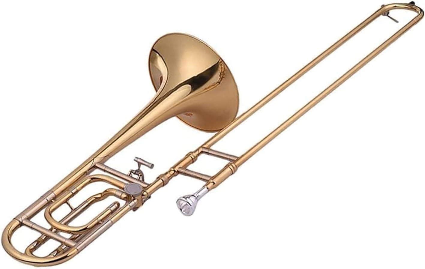 Intermediate Bb Flat Tenor Slide Trombone with F Attachment, Brass Trombone, with Gloves Cleaning Cloth Trumpet Set (A)