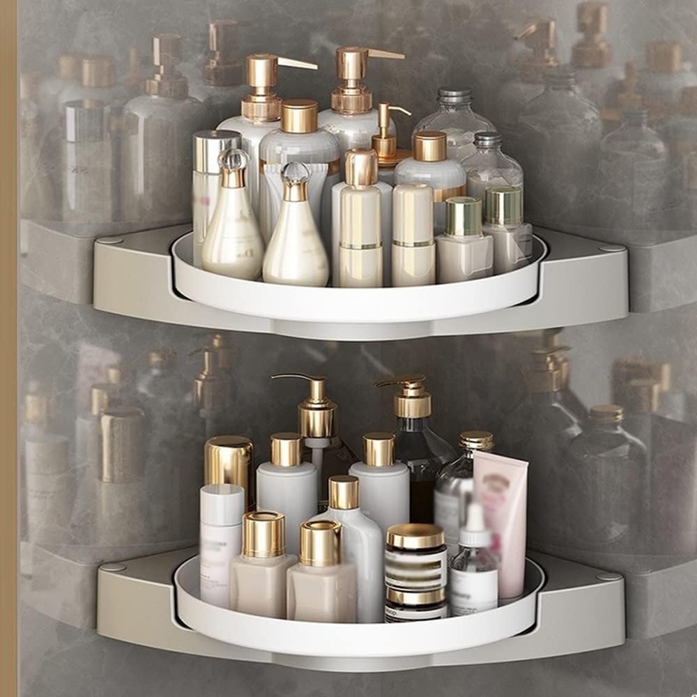 Corner Shower Caddy Bathroom Shelves, 360°Rotating No-Drill Wall Mount Corner Shelf, Bathroom Storage Rack Holder Kitchen Shelf Organizer Shower Organizer (Color : 2 Layer)
