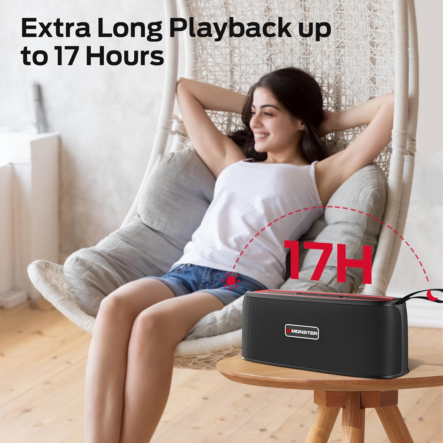 Monster Shock Portable Bluetooth Speaker, True Wireless Speaker, 30W Loud Stereo Sound, IPX6 Waterproof,17 Hours Playback, Bluetooth 5.4 TWS Pairing,Outdoor Speakers with Handle