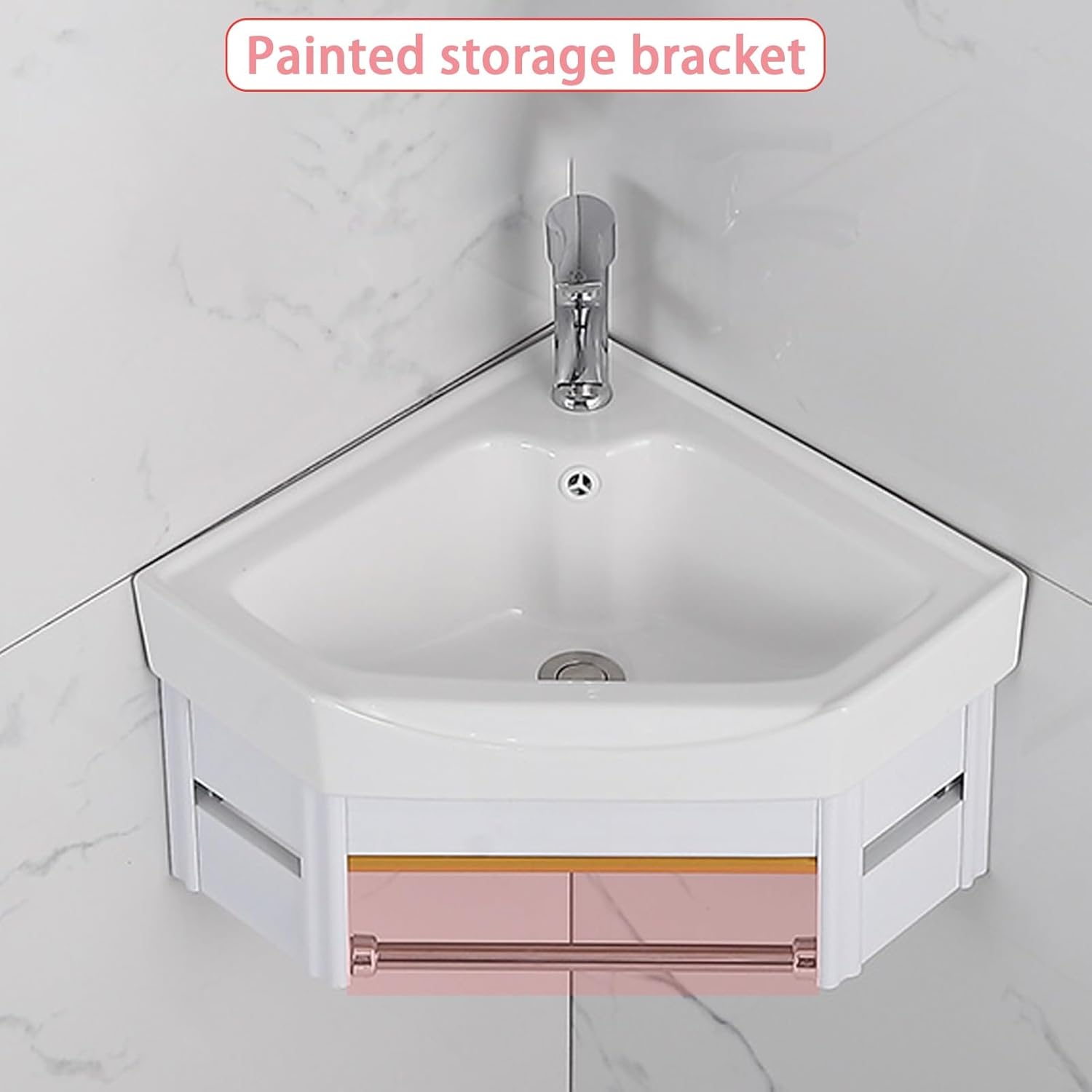 Corner Wall Mount Bathroom Sink, Corner Bathroom Vanity, Ceramic Vessel Sink with Towel Bar, Ceramic Corner Sink, Bathroom Vanity for Bathroom, Balcony, Guest Room(38cm/14.9in)