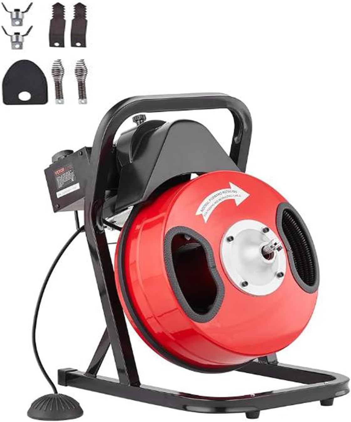 75FT x 1/2 Inch Drain Cleaner Machine, Portable Drain Cleaning Machine Snake with 6 Cutters & Foot Switch for 1