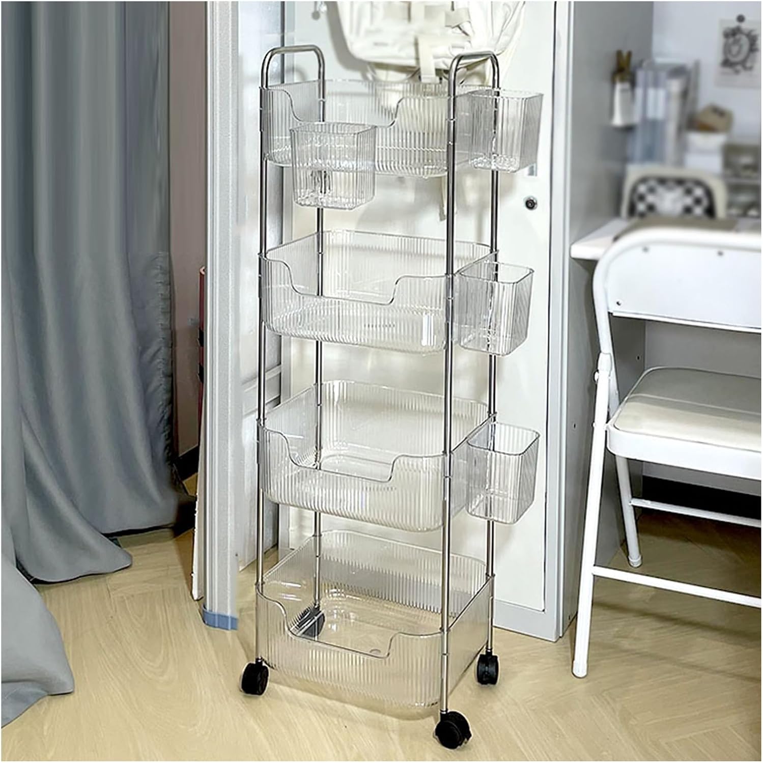 2/3/4 Cube Bookshelf, Floor Storage Cabinet Toy Cabinet, Multi-Layer Home Desk with Wheels, Suitable for Living Room,Study Reading Corner(2 Tier) ()