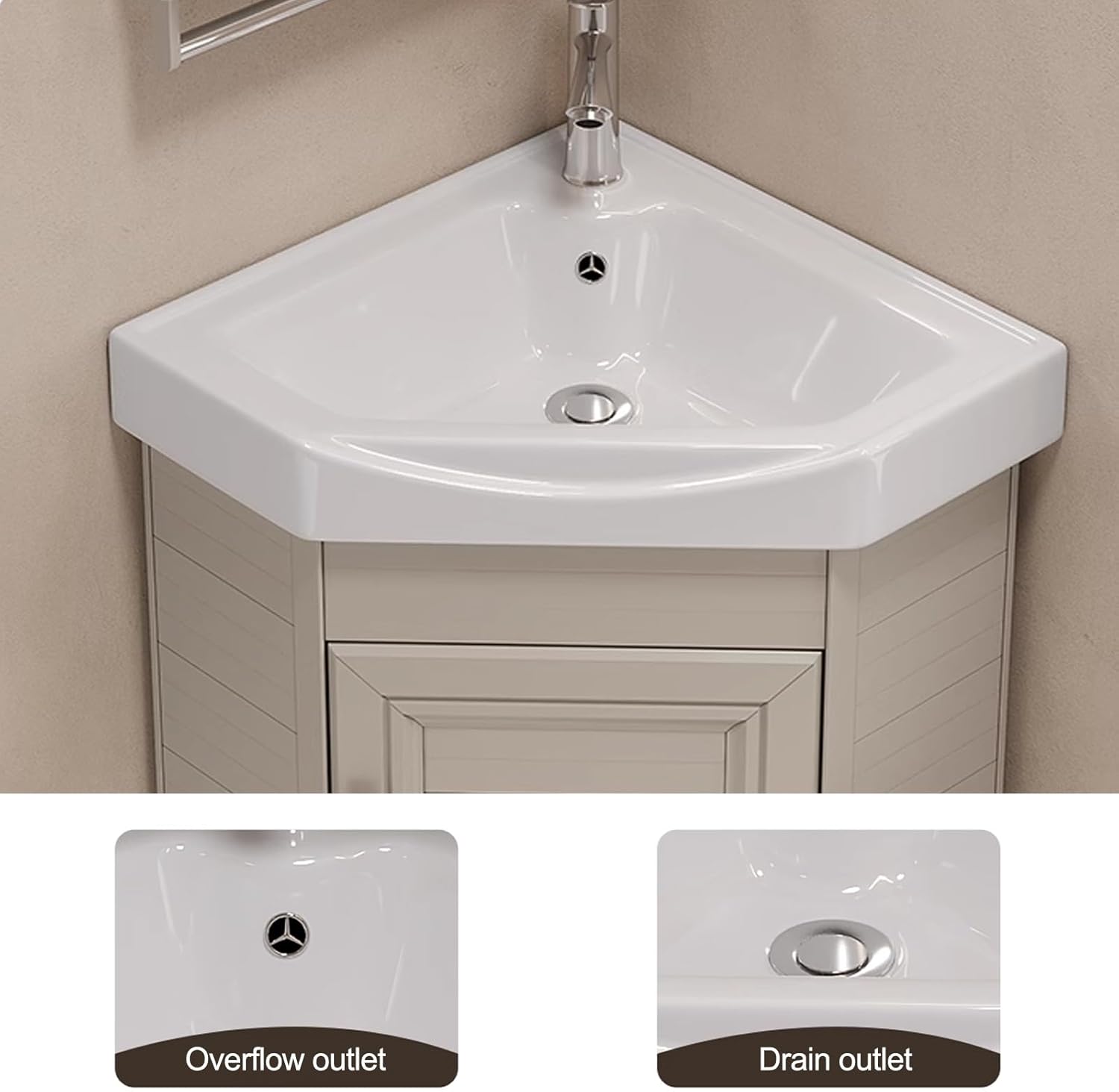 Corner Bathroom Vanity with Sink, Corner Wall Mount Bathroom Sink Corner Ceramic Sink, for Small Space Wall Mounted Cabinet Set Design, Hot & Cold Faucet Combo,One Color-38cm/15in