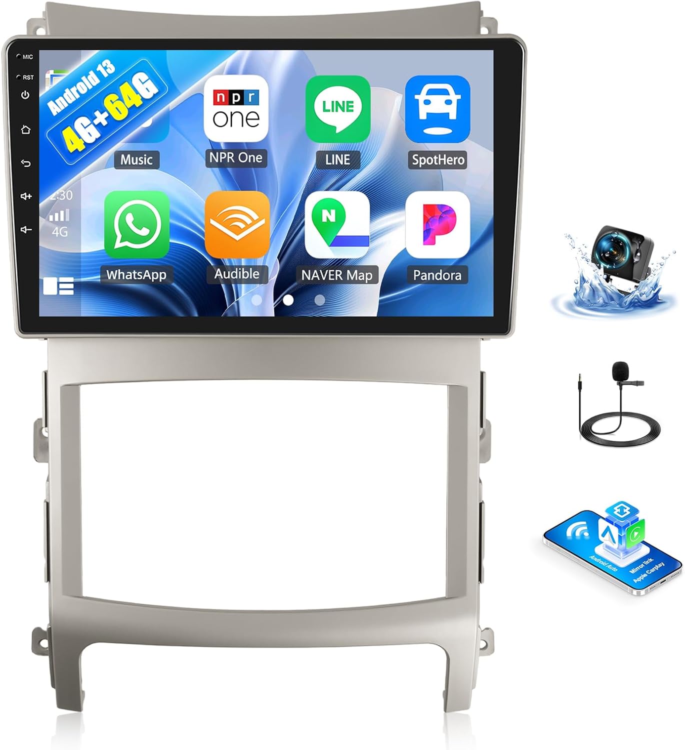 SIXWIN 4G+64G Android 13 Car Stereo for Hyundai Veracruz 2007-2013 9 Inch Touch Screen with CarPlay Android Auto Bluetooth Weather Forecast 59UI GPS Navigation WiFi Network Radio