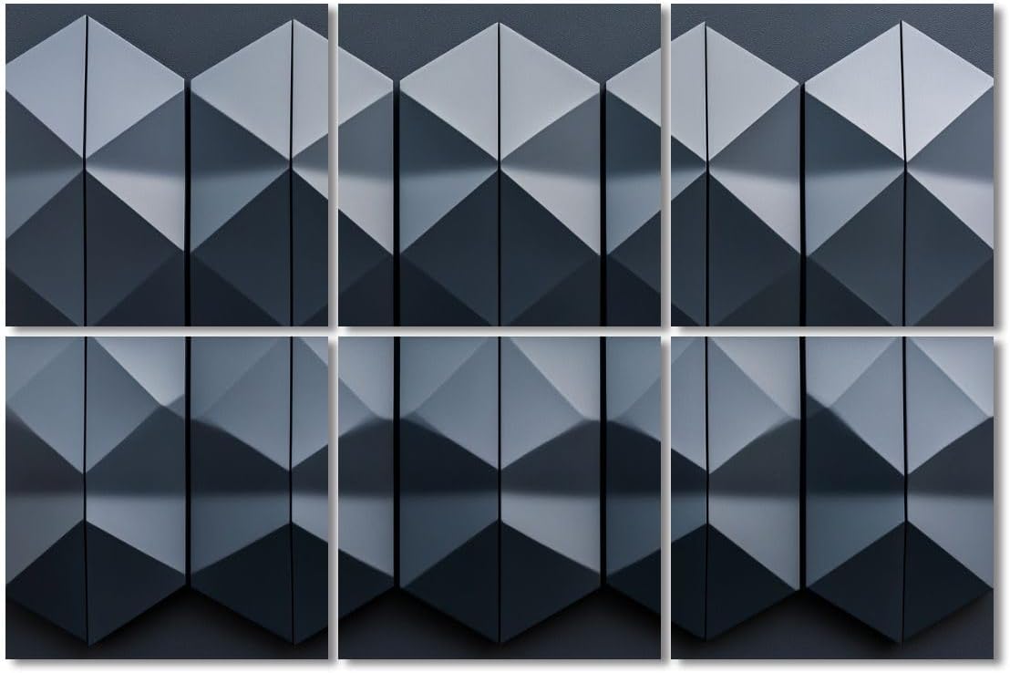 6 Pack Art Acoustic Panels Sound Absorbing Geometric Dark Gray Repeating Patterns Symmetrical Shapes Three Decorative Soundproof Wall Panels Self Adhesive for Recording Studios Office 72