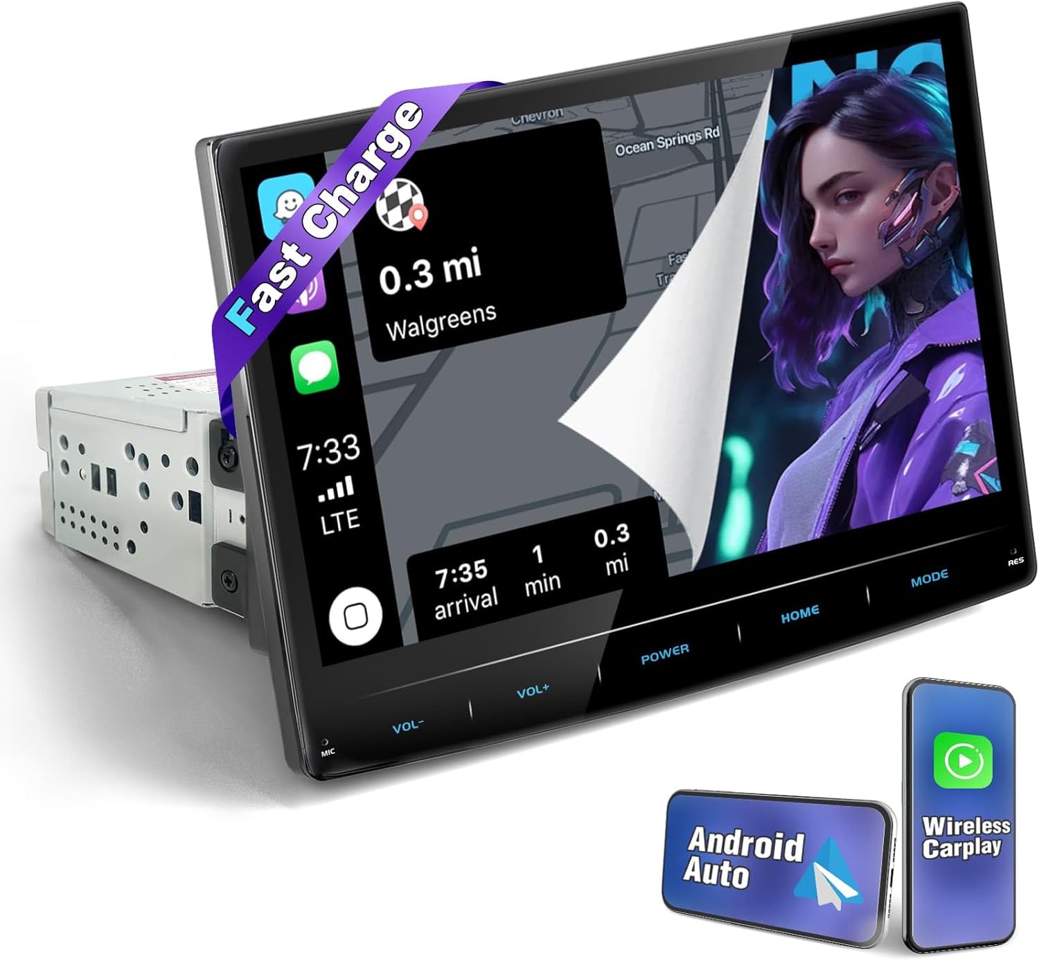 【SOOEMAKA】 Single Din Touchscreen Radio with Wireless Apple Carplay&Android Auto,10 inch QLED car Stereo with Fast Charge(QC/PD 3.0),AHD Reversing,DSP,Siri and Android Voice Control,SWC,EQ (Fulltouch)