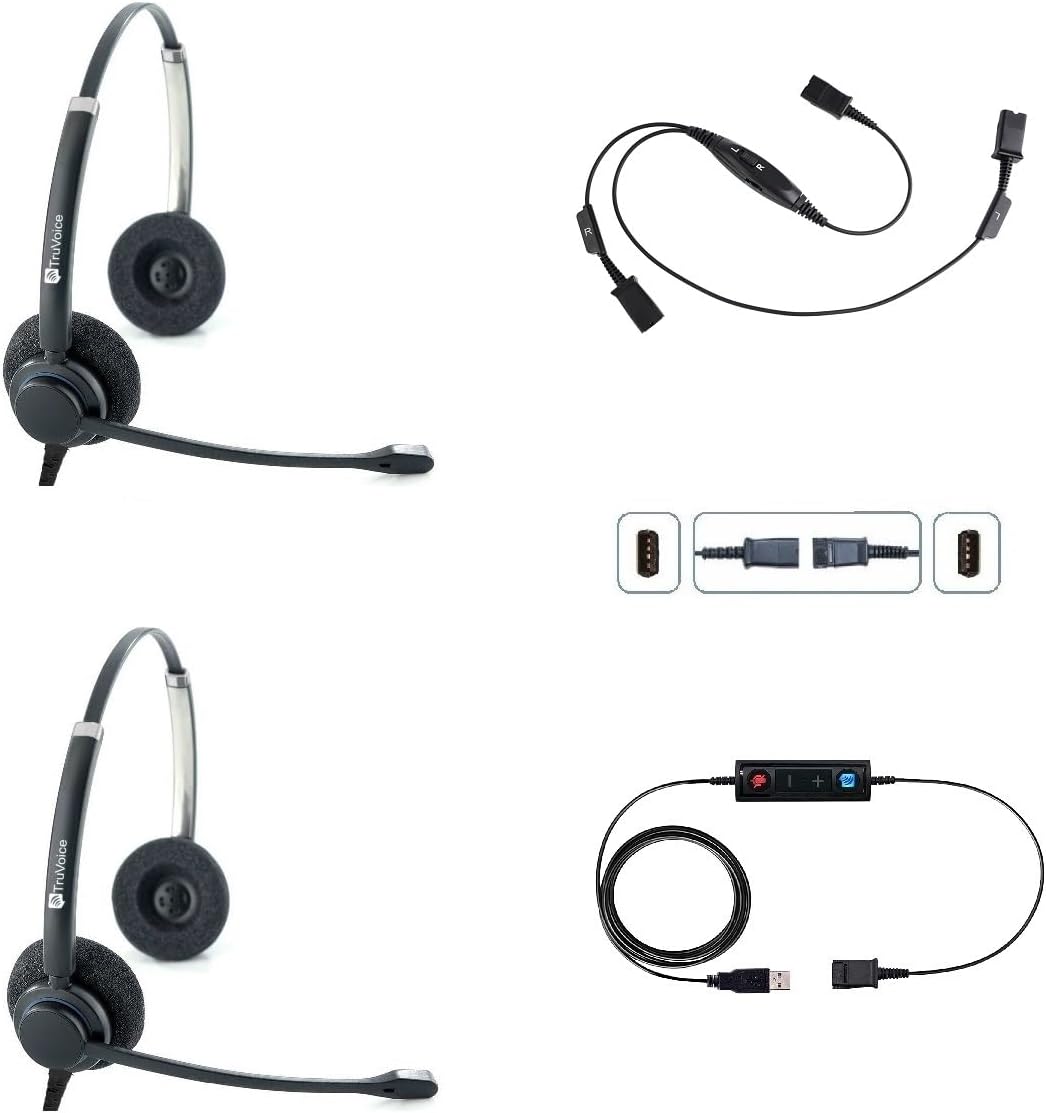 TruVoice Computer Dual Headset Bundle for Office Training | Monitoring | Supervising : Includes 2 x HD150 Headset with NC Microphone, Training Y Splitter + USB Cable Compatible with PC and Softphones