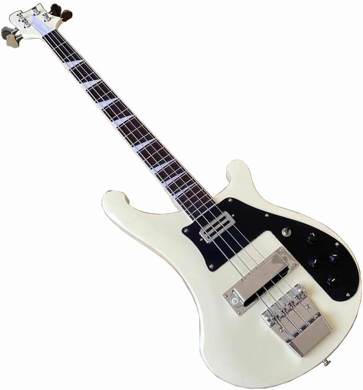 4-String Electric Bass Guitar - Classic Cream White Gloss Finish, 22-Fret Rosewood Fretboard