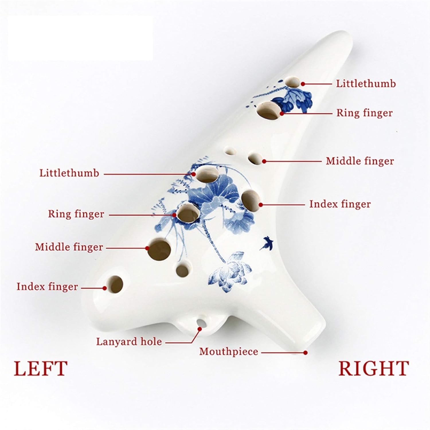 12 Holes Ocarina Soprano C Key Music Instrument Ocarina Chinese Elements White Blue Woodwind Instrument Flute(Ocarina with Bag)