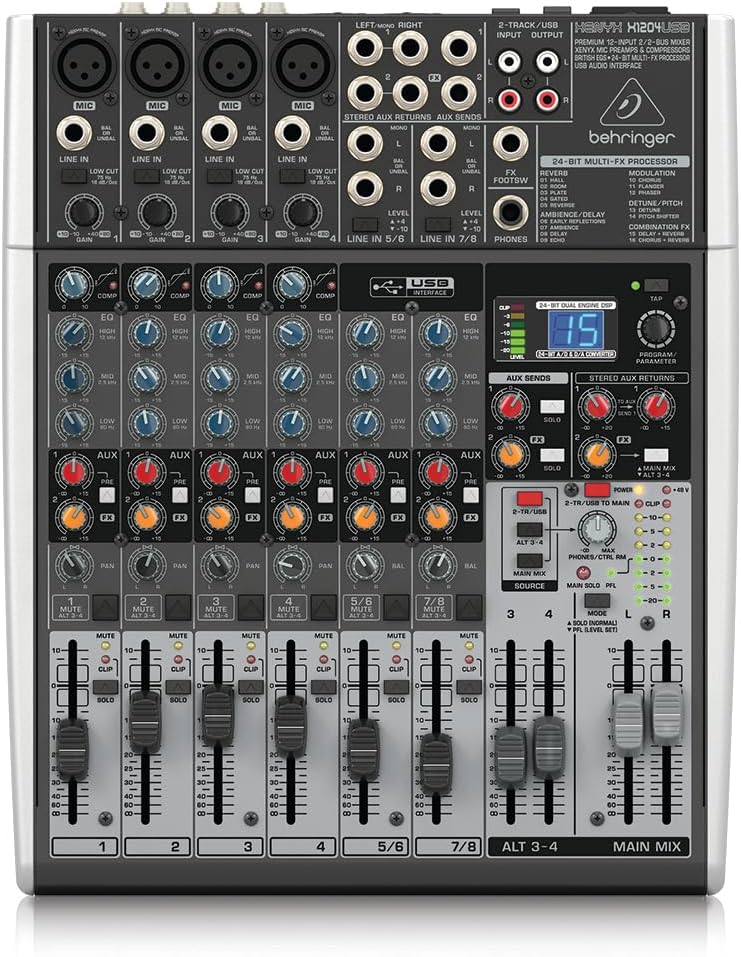 Behringer XENYX X1204USB Premium 12-Input 2/2-Bus Mixer with XENYX Mic Preamps and Compressors, British EQ, 24-Bit Multi-FX Processor and USB/Audio Interface