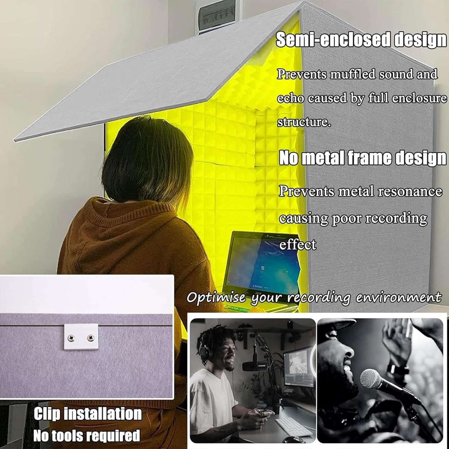 Portable Desktop Soundproof Booth Cover, Self Made Sound Booth Box, Isolation Shield, Vocal Absorbing Shield to Filter Vocal for Microphone, Studio Sound Recording,80 * 80