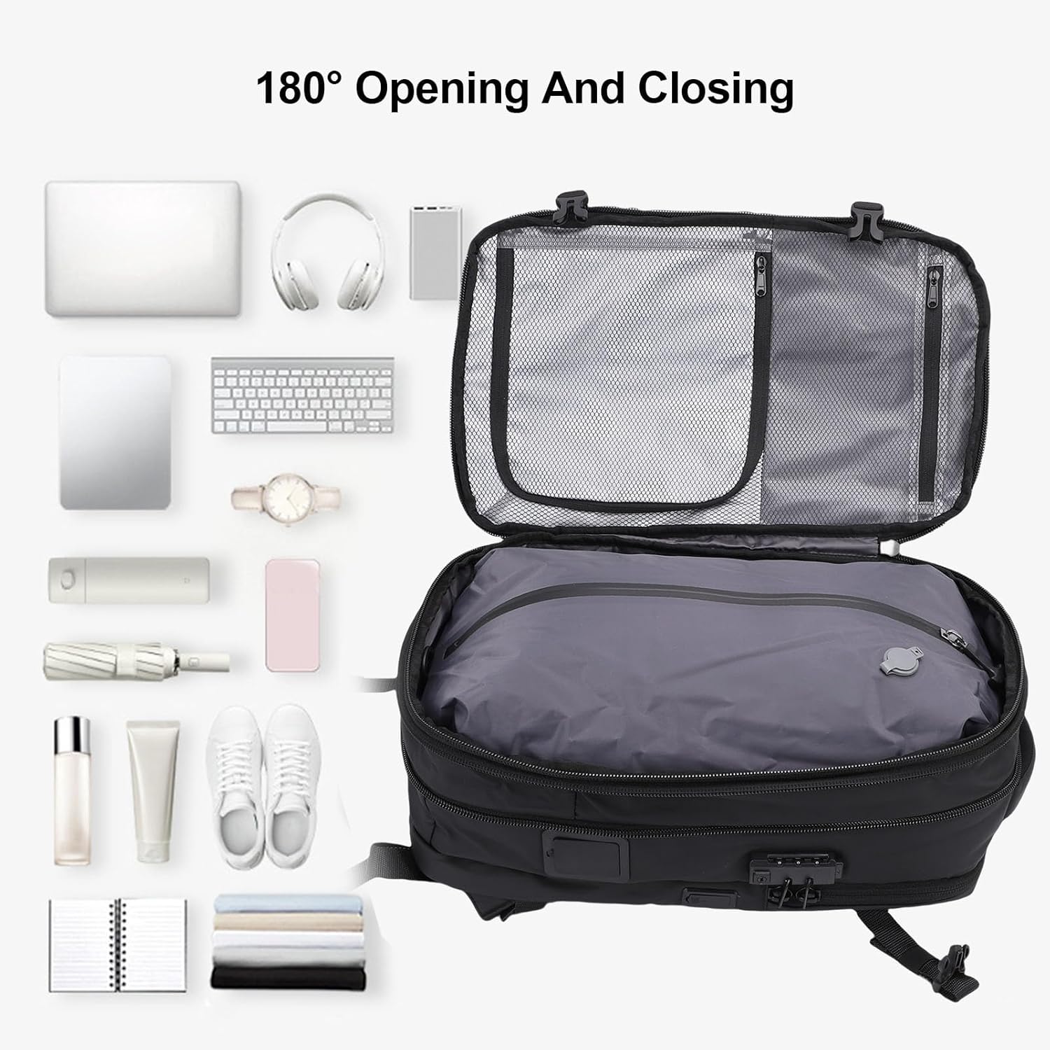 Vacuum Seal Backpack, 25L - 60L Expandable Carry On Compression Backpack with Lock, Travel Vacuum Storage Bags Backpacks for Short Trip Business (Grey)