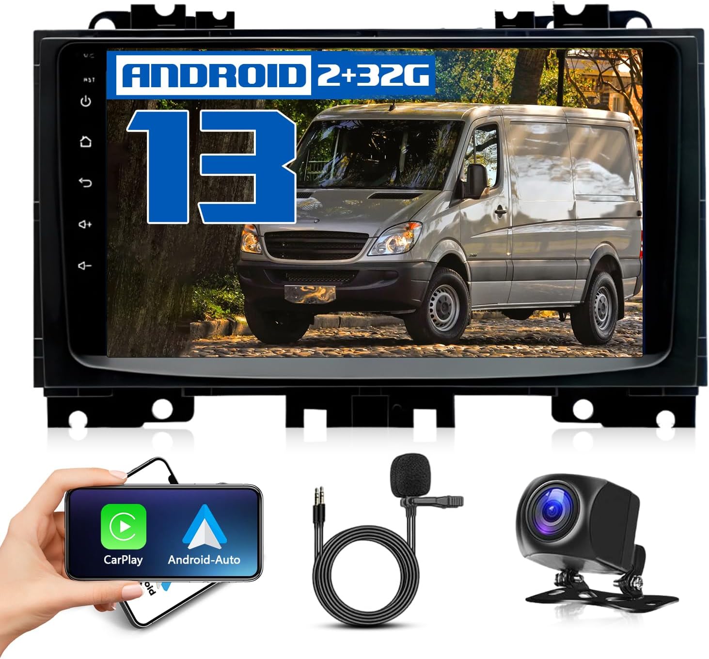 Android 13 Car Stereo Radio Fit for 2006-2017 Sprinter 2.1L 2.7L, 9 HD Touchscreen Wireless Car-Play Android Auto Bluetooth Stereo w/Backup Camera | GPS | WiFi | Mirror Link | FM | Wheel Control