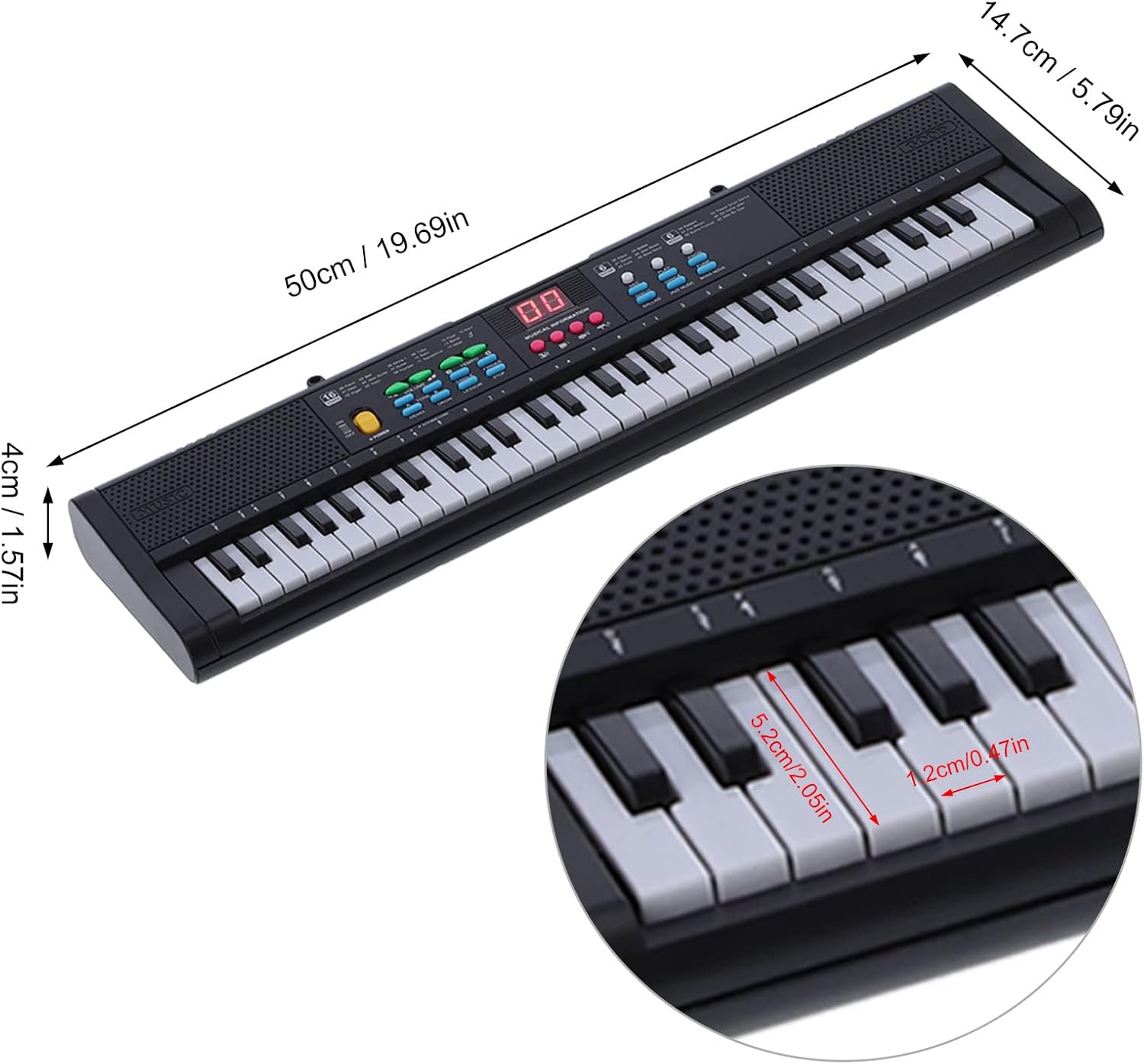 Keyboard Piano Instrument 61 Keys Electric Digital Multifunctional with Microphone MQ6186 Black