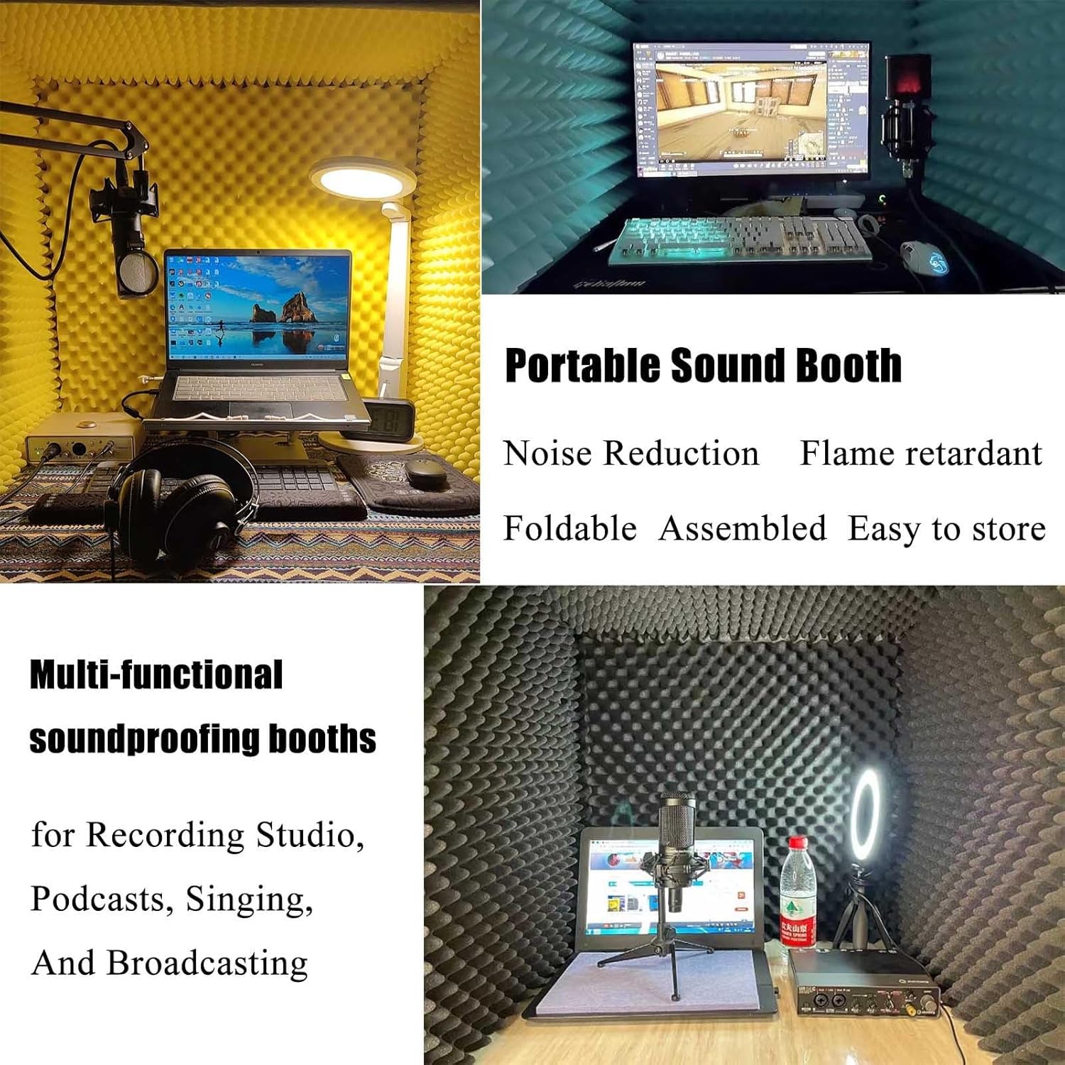 Portable Recording Studio, Microphone Desktop Soundproof Cover, Sound Absorbing Cover, for Studio Singing Broadcast (Red)