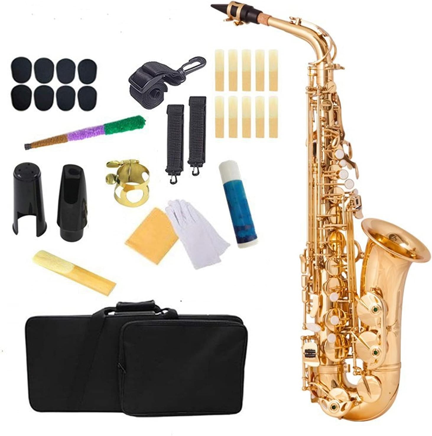 EB Alto Saxophone Brass Gold Lacquer Music Instrument E Flat Sax with Case Accessories Student Saxophone (Color : Golden)