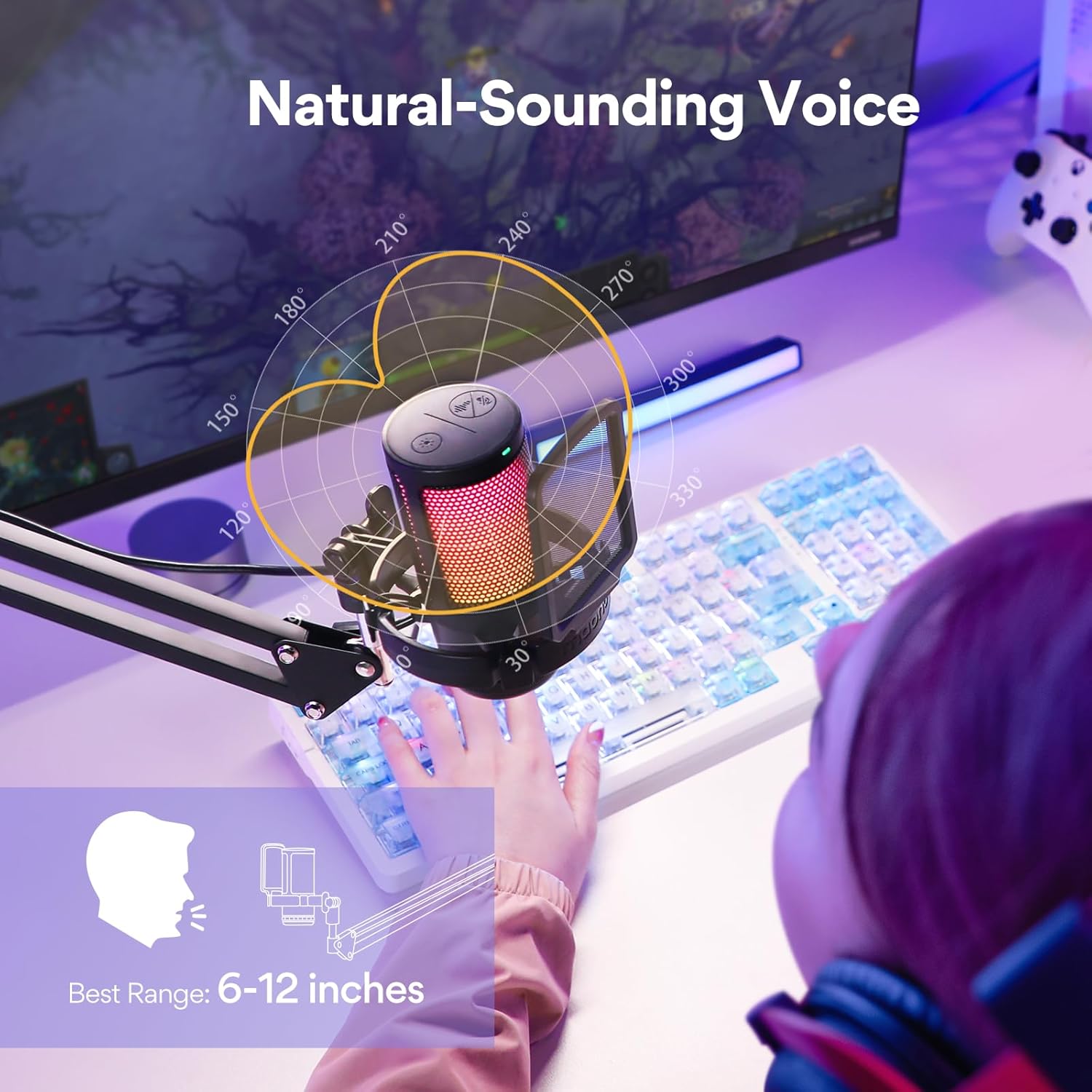 MAONO Gaming Microphone with Headphone, Noise Cancellation mic with Mute, Gain, Monitoring for Streaming, Podcast, Twitch, YouTube, Discord, PC, Computer, PS4, PS5, Mac(Black)