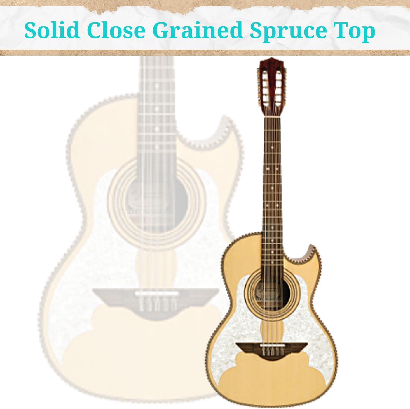 H. Jimenez, 10-String Bajo Quinto, White,Gold (LBQ3E)