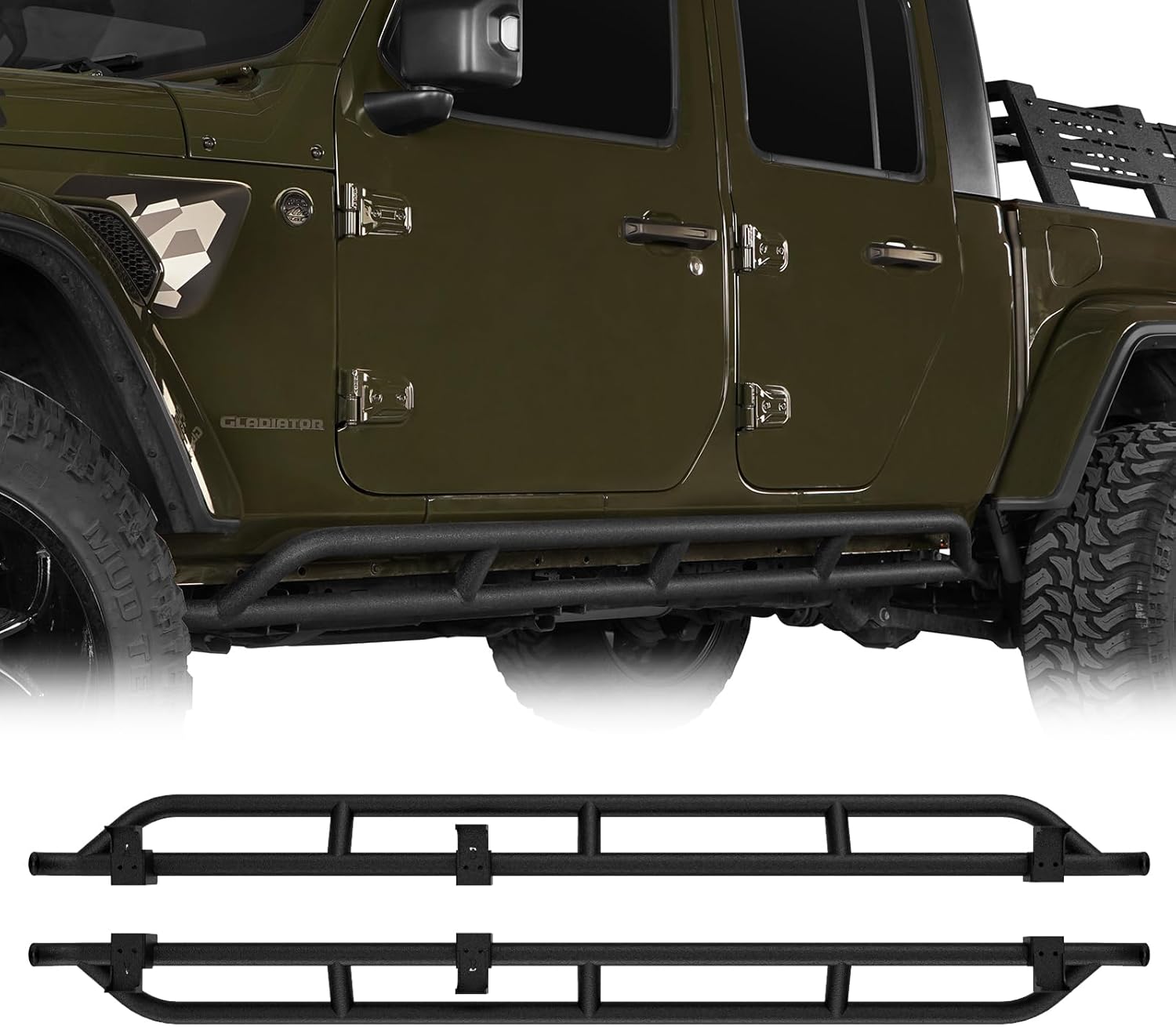 Hooke Road Gladiator Rock Sliders Side Rail Steps Rocker Guards for 2020-2026 Jeep Gladiator JT, Heavy Duty Running Board Nerf Bars for Offroad - 2PCS