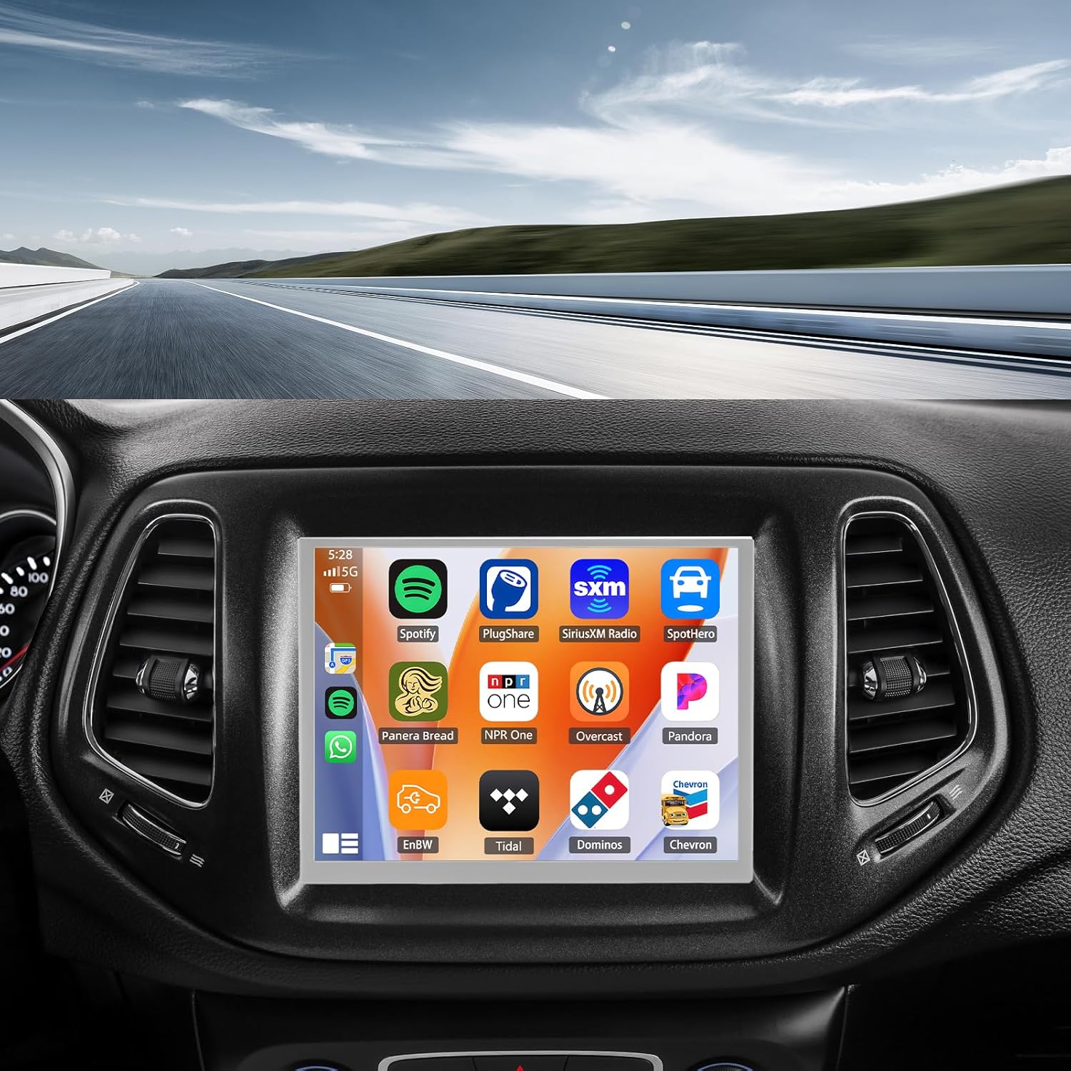 Double Din Car Stereo Radio for Jeep Compass 2018 2019 2020 2021 with Wireless CarPlay/Android Auto Android 14 Head Unit with 8.4 inch IPS Touch Screen GPS Bluetooth WiFi, FM RDS DSP SWC Backup Camera