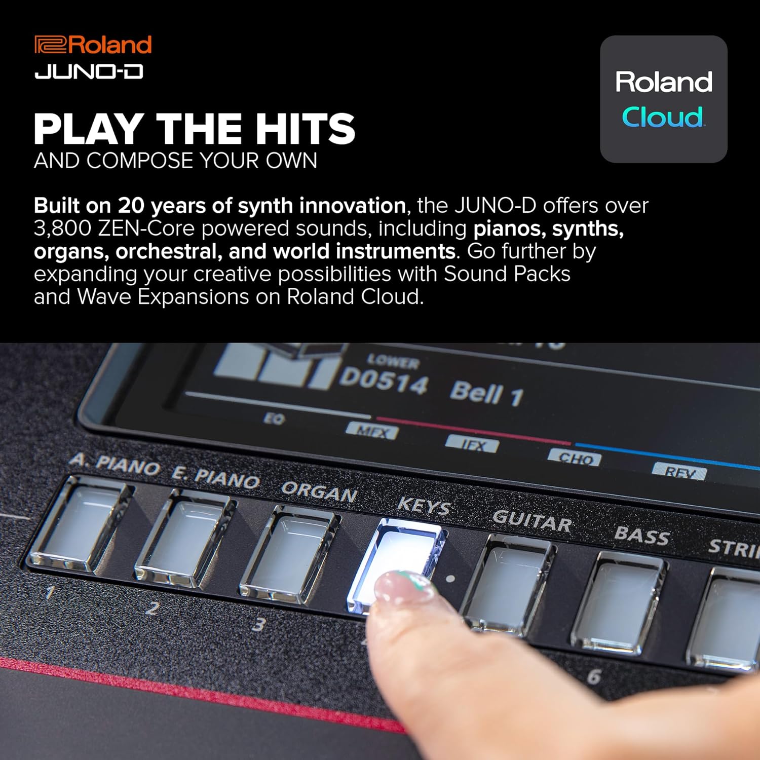 Roland JUNO-D8 Synthesizer | 88-Note Weighted Keyboard with Hammer Action | ZEN-Core Engine with Over 3800 Onboard Sounds | Intuitive Creative Tools | USB-C Audio/MIDI Interface for Mobile & Computers