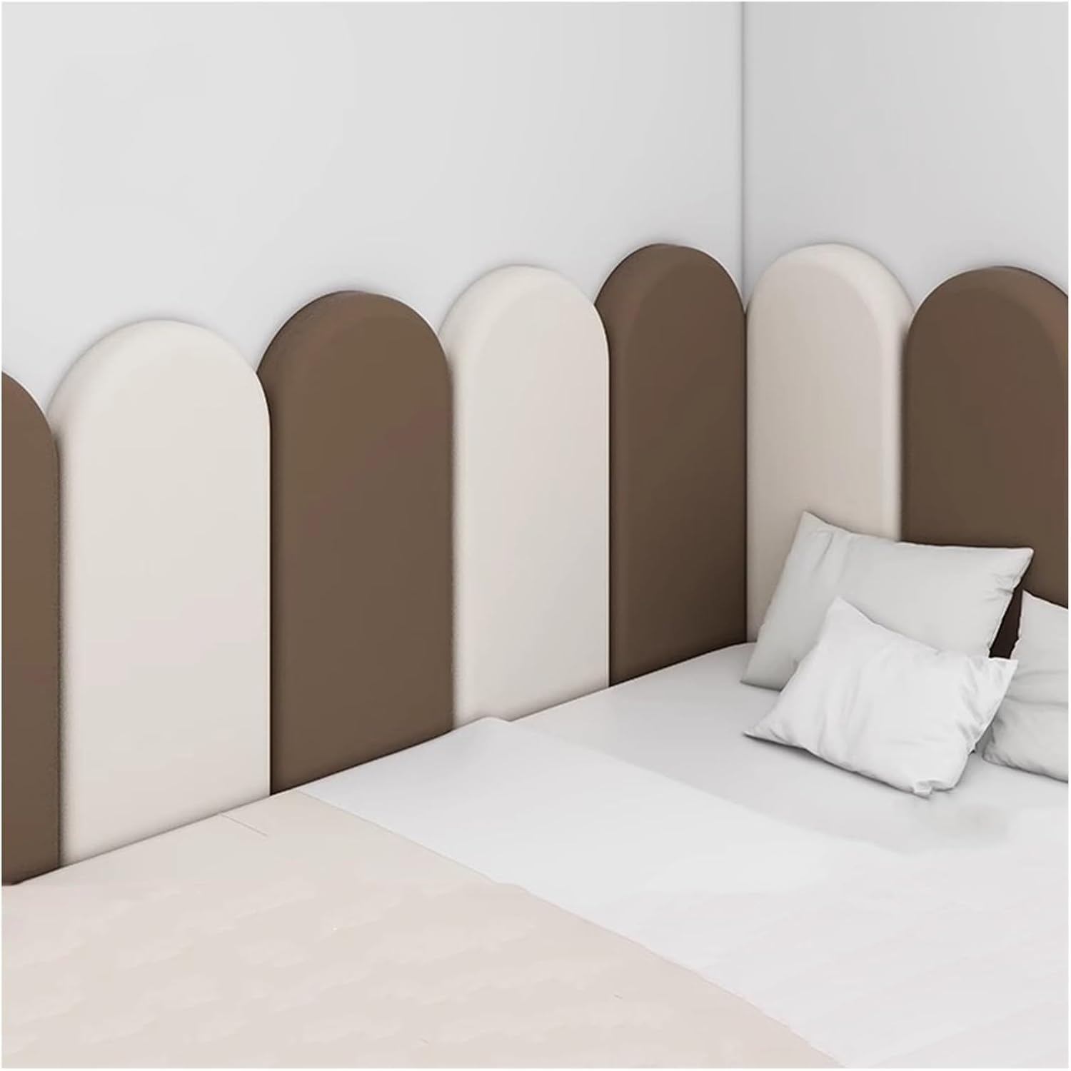 XPLKQXE 3D Ant-i-Collision Wall Padding, Self-Adhesive Headboard Panels, Wall Peel and Stick Headboard, Wall Mount Decorative Soundproof Wall Stickers, 3 Cm Thick(Brown+White,200x50cm)