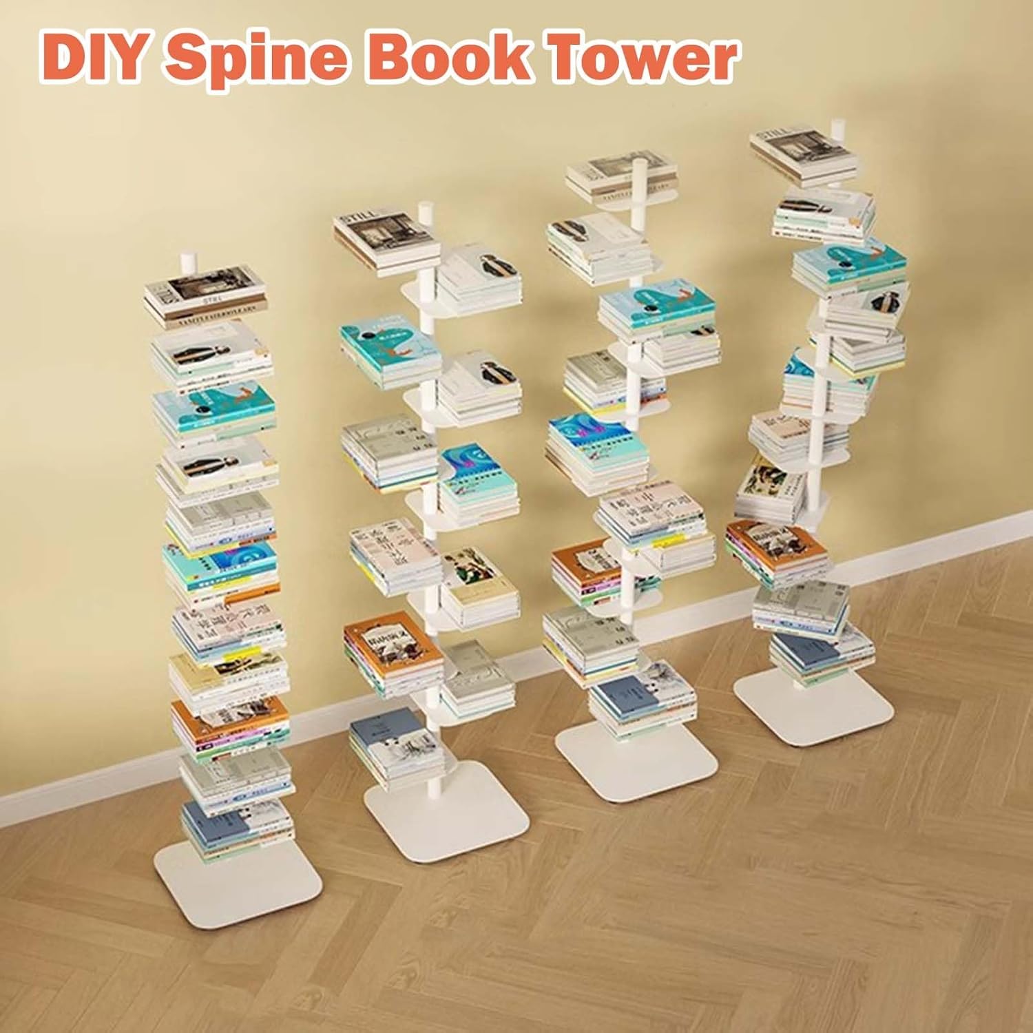 Living Room Vertical Bookshelf Tower, White Adjustable DIY Spine Bookcase, Invisible Book Display Shelves, Narrow Storage Organizer Racks(11-Tier 192cm (75 5/8