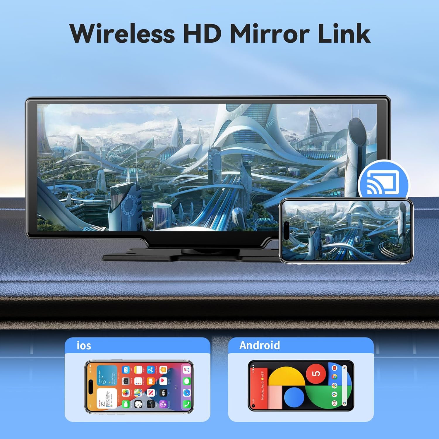 Portable CarPlay Screen, 11.26 Inch 4K Car Play & Android Auto HD Touchscreen, Wireless Car Stereo with Dash Cam, G-Sensor/App Control/Backup Camera/Loop Recording/Mirror Link/GPS/FM for All Vehicles