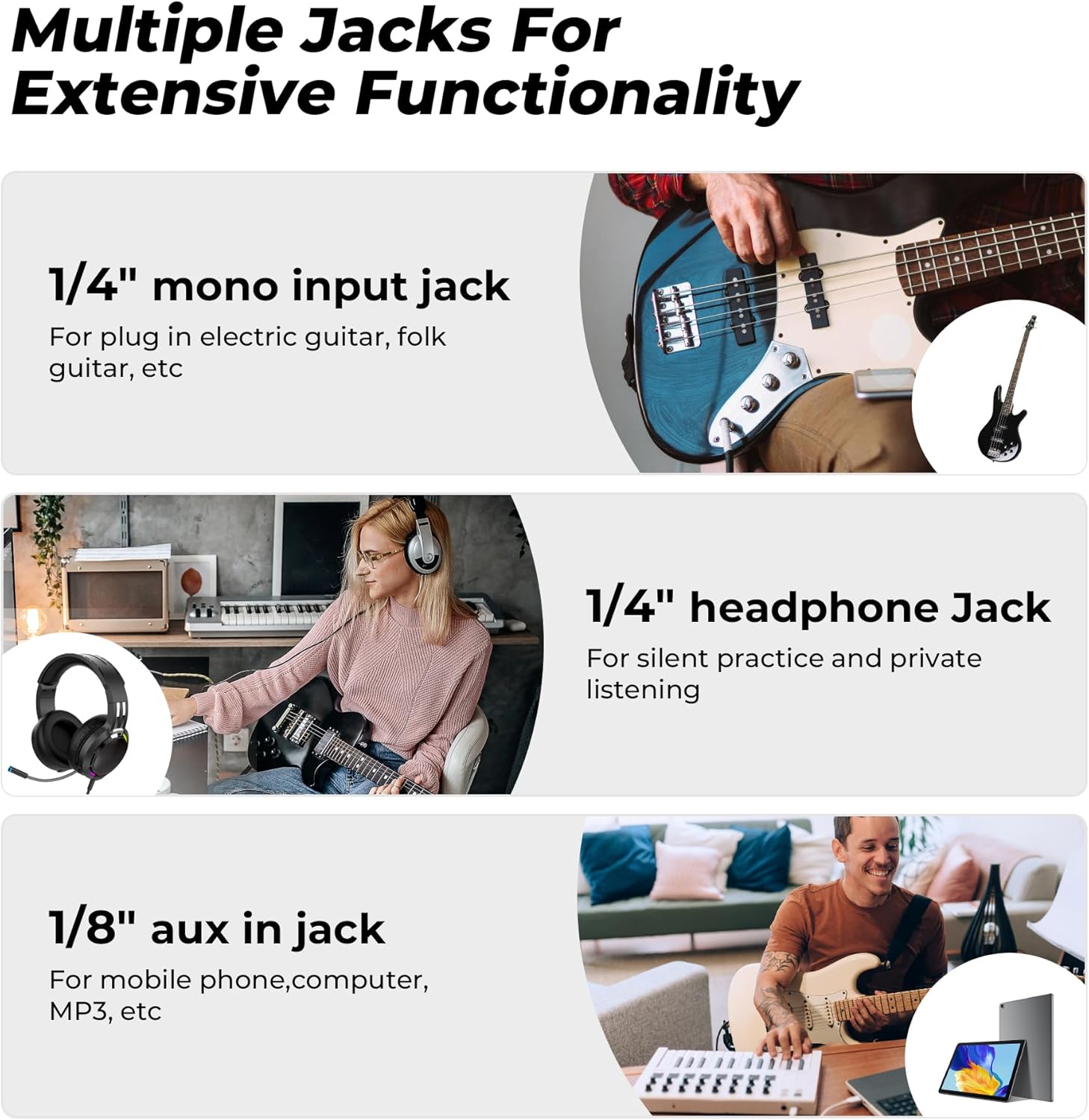 Vangoa Bass Guitar Amplifier 15W Portable Electric Bass Combo Amp Small for Bass Practice Amp Indoor Outdoor, Black