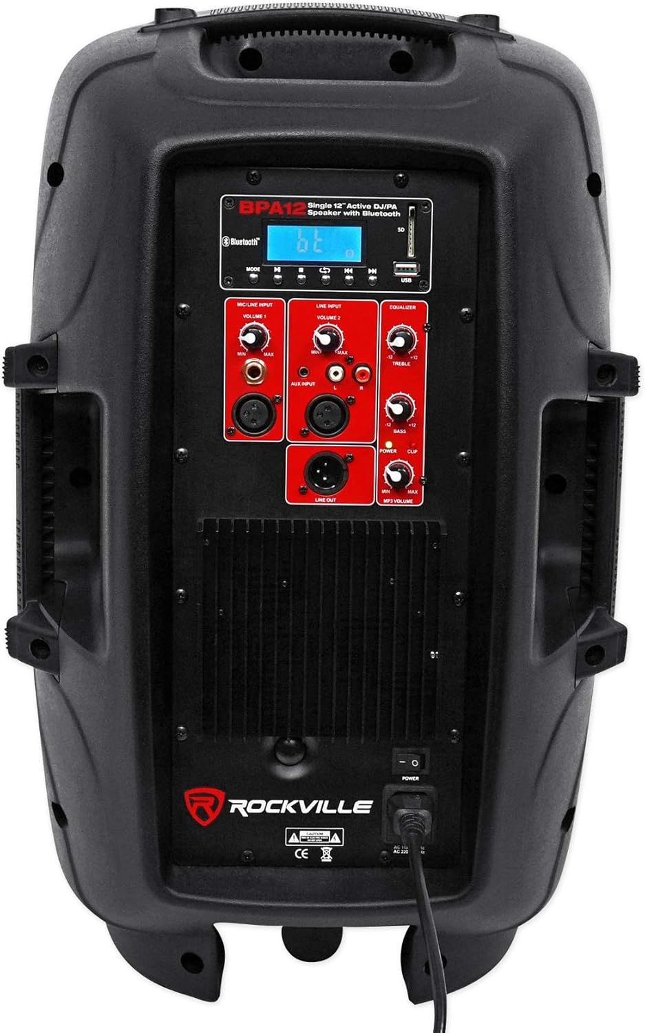 Rockville BPA12 Bundle: (2) 600W 12 in Powered Active DJ PA Speakers with Bluetooth USB SD FM LCD, Adjustable Tripod Speaker Stands, 20 ft XLR Cables, 4-Items