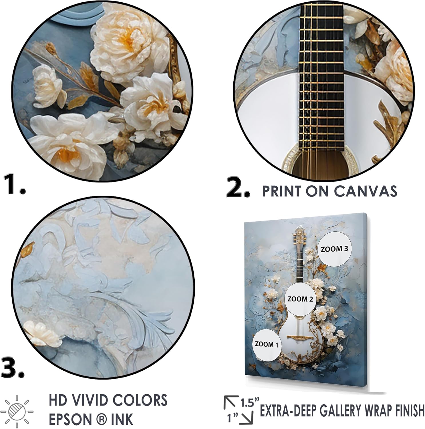 DesignQ music Oversized Gold Framed Wall art decor, Music Wall Art, Grecian Gray Bouzouki Brilliance, grey Canvas wall art, 34x44 inches