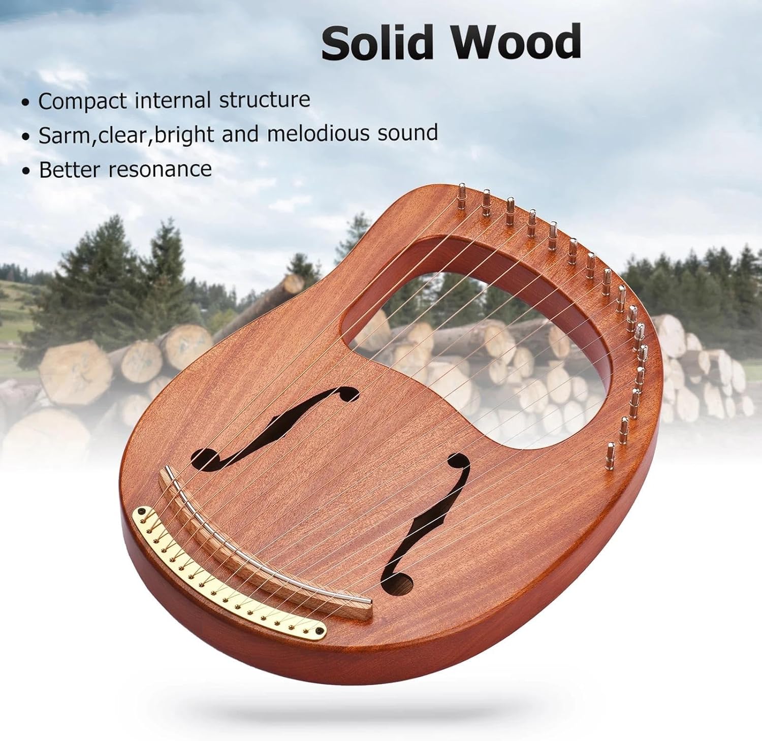 Lyre Harp Set 16-String Wooden Lyre Harp Metal Strings Solid Wood String Instrument With Carry Bag Tuning Wrench