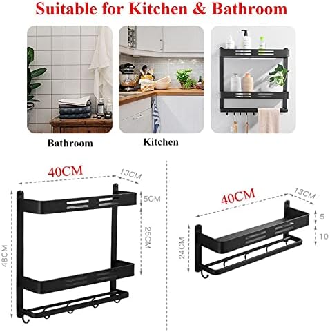 Shower Caddy Wall Mount Black Aluminum Bathroom Shelf, Shower Caddy Bath Rack with Bar and Hook for Towel Shampoo Shelves Storage Kitchen Bathroom Organizer (Color : 1 Layer and Bar)