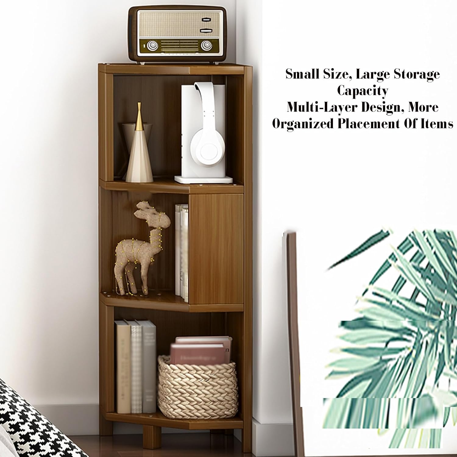 Corner Bookshelf,Bamboo Corner Cabinet,Freestanding Display Shelf,Can Store Magazines,Alarm Clocks and Other Items,Suitable for Apartments,Dormitories,Living Rooms(17.71x12.59x53.93in) ()